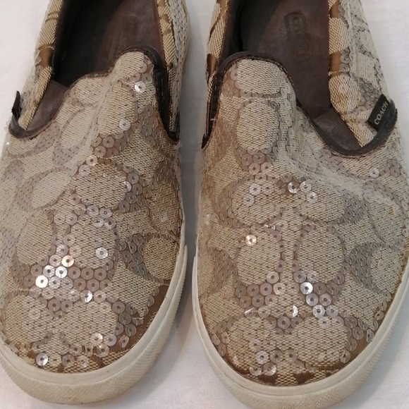 Coach Signature Kivy Sequins Sneakers Brown Signature Logo sz.8.5 - Picture 5 of 12